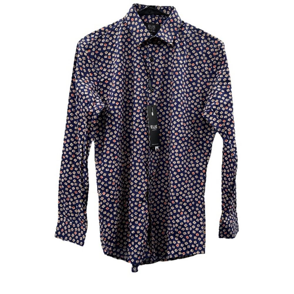 Elie Balleh Boys Dress Shirt Size 18 Navy Geometric Long Sleeve‎ Button Down NWT